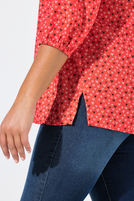 Bluse, A-Linie, Viskose, Herz-Muster, 3/4-Ärmel