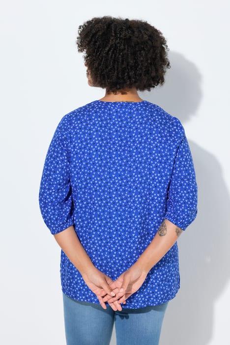 Bluse, A-Linie, Viskose, Herz-Muster, 3/4-Ärmel
