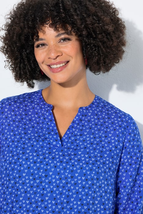 Bluse, A-Linie, Viskose, Herz-Muster, 3/4-Ärmel