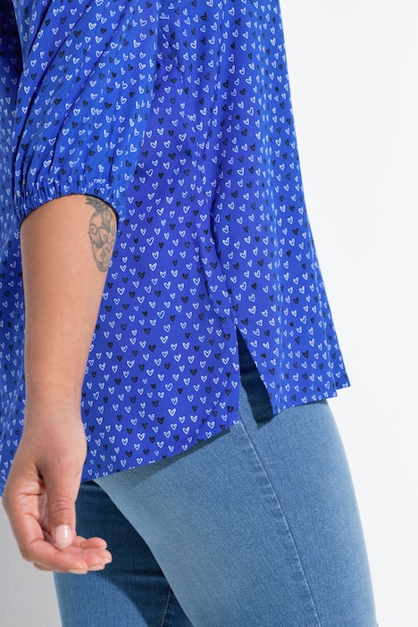 Bluse, A-Linie, Viskose, Herz-Muster, 3/4-Ärmel