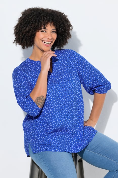 Bluse, A-Linie, Viskose, Herz-Muster, 3/4-Ärmel