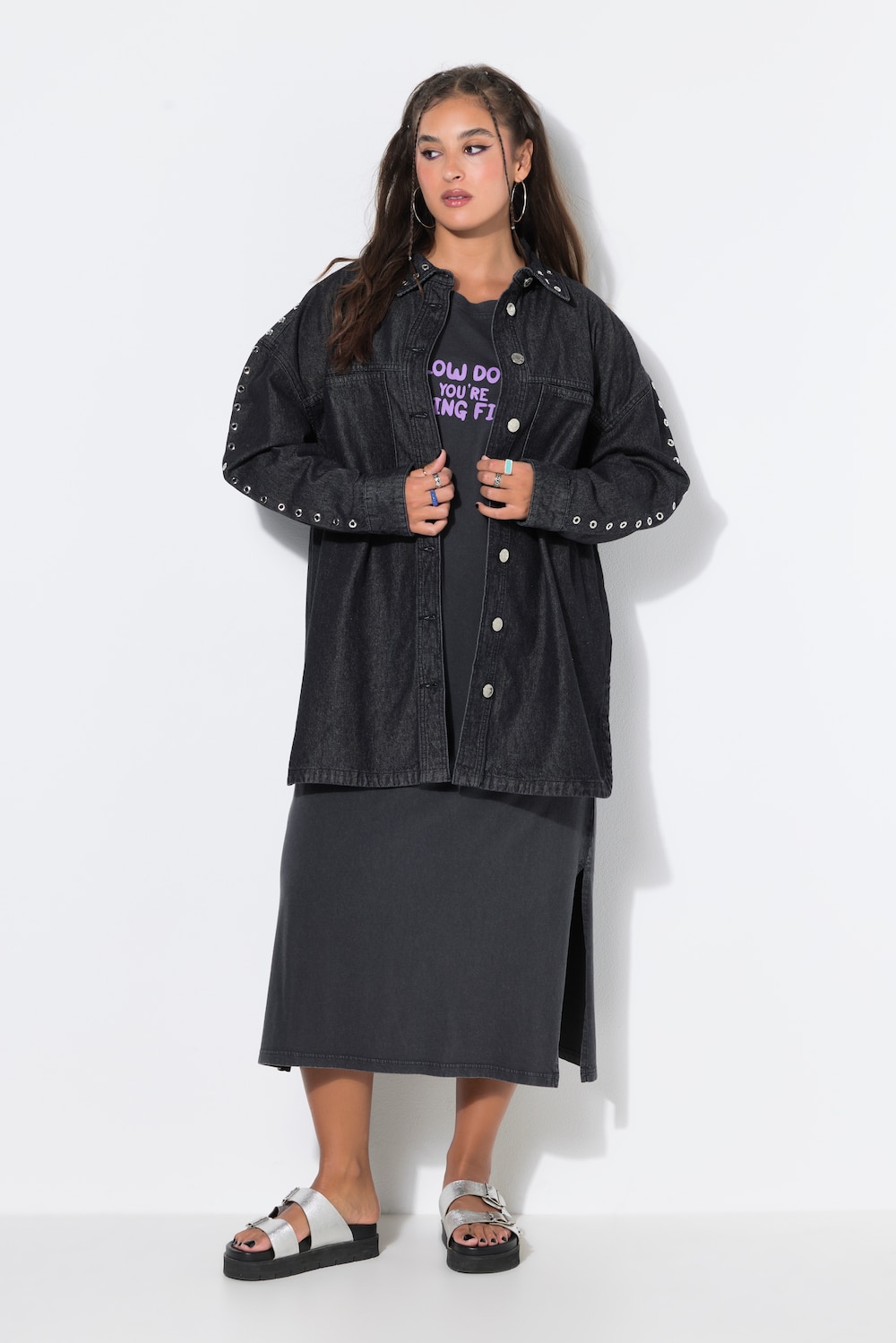 Jeanshemd, Oversize Shape, Zier-Ösen
