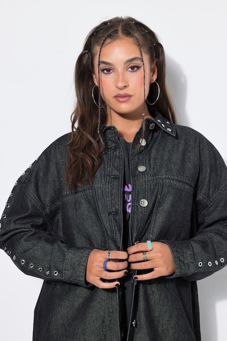 Denim overhemd, oversized model, sieroogjes