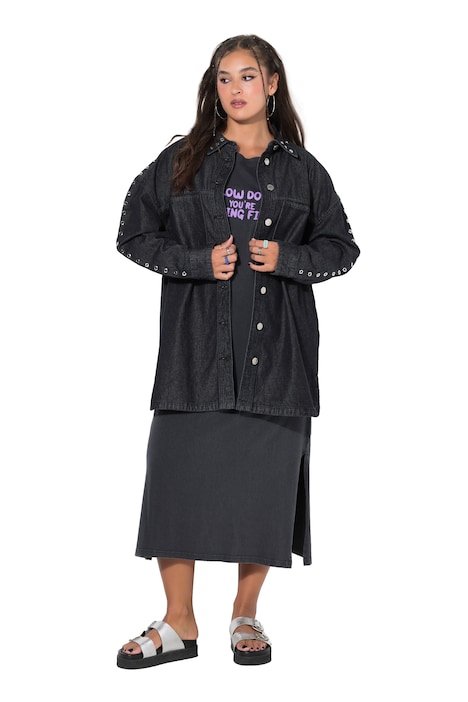 Džínová košile, oversize, ozdobná očka