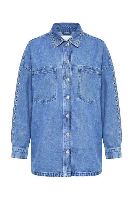 Džínová košile, oversize, ozdobná očka