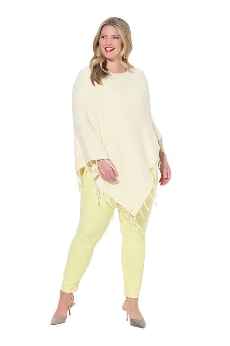 Poncho, oversized, Feinstrick, Zopfmuster, Fransen