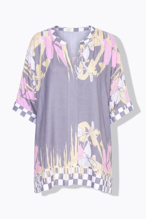 Mixed Border Print Batwing Sleeve Blouse