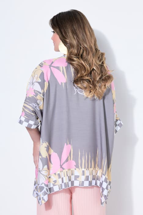 Mixed Border Print Batwing Sleeve Blouse