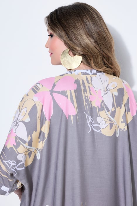Mixed Border Print Batwing Sleeve Blouse