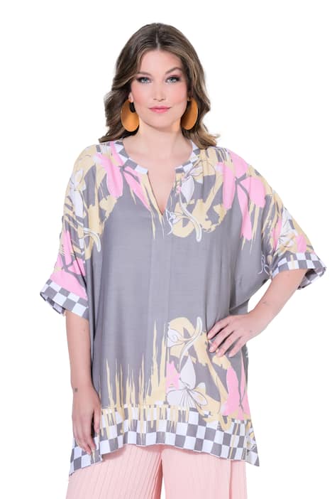 Halenka, volný střih, potisk, netopýří poloviční rukáv