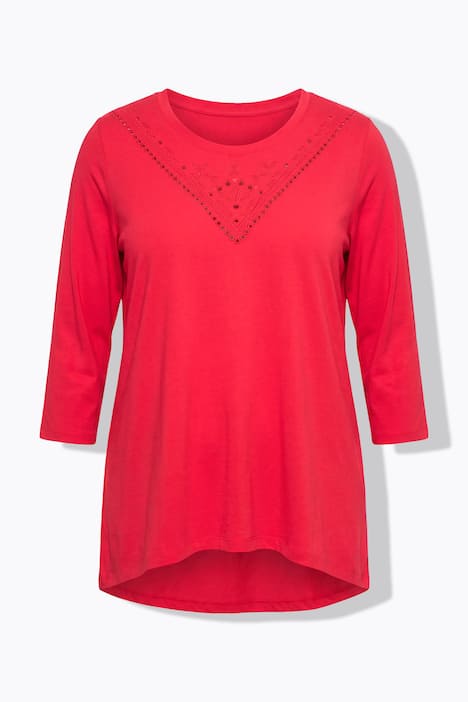 T-shirt, langere A-lijn, opengewerkt borduursel, 3/4-mouwen