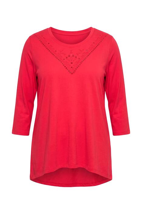 Tričko, delší A střih, děrovaná výšivka, 3/4 rukávy