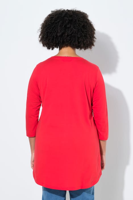 T-shirt, langere A-lijn, opengewerkt borduursel, 3/4-mouwen