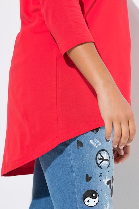 T-shirt, langere A-lijn, opengewerkt borduursel, 3/4-mouwen