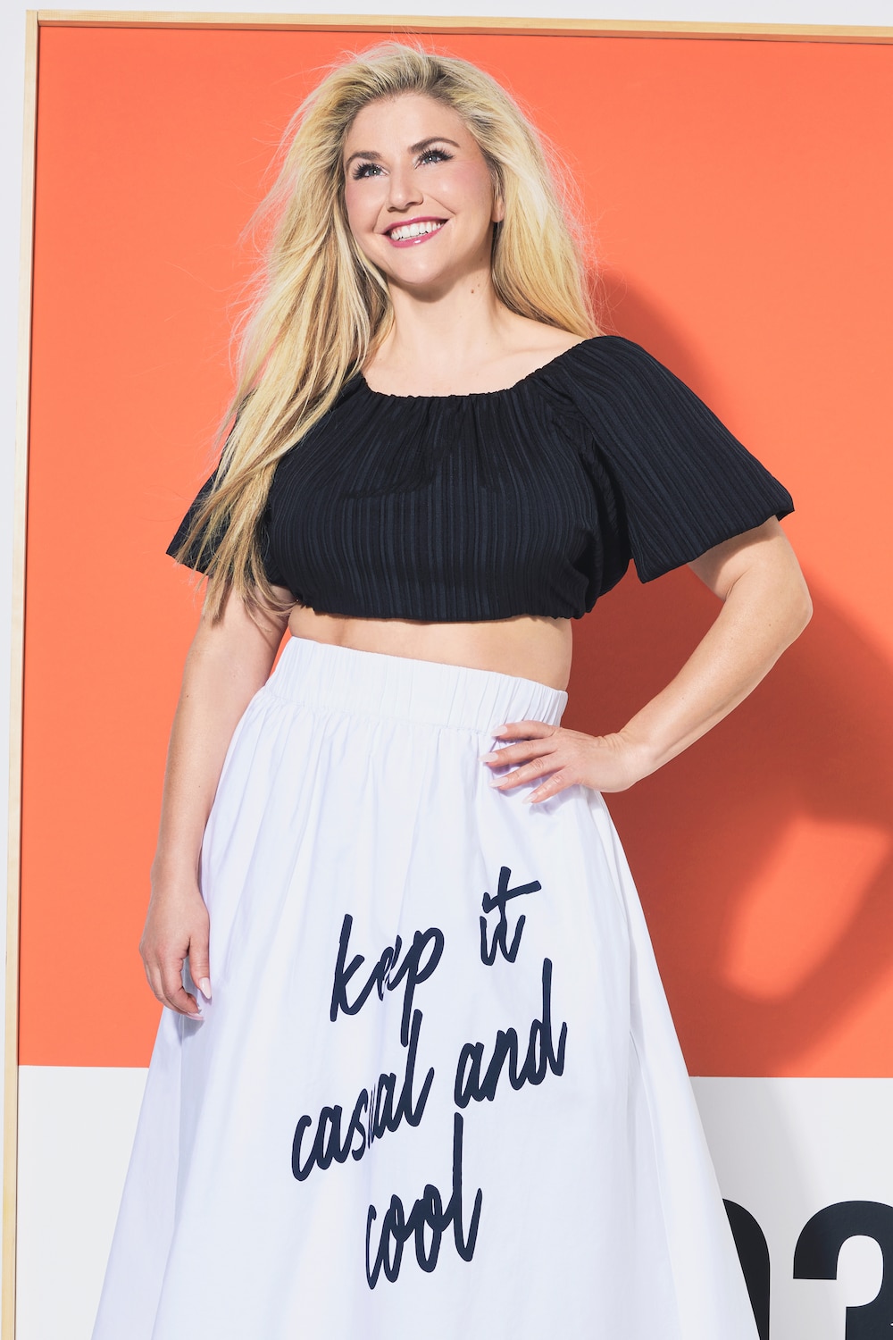 Bluse, oversized, Carmen-hals, halvermer, for