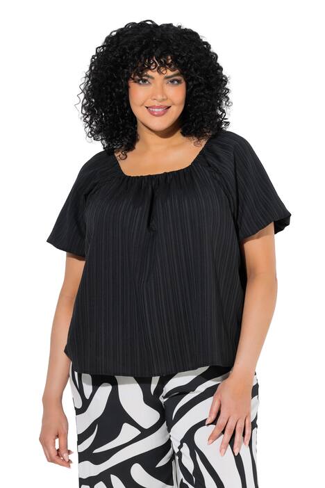 Halenka volného střihu, Carmen výstřih, polo rukáv, podšitá