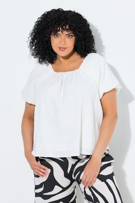 Bluse, oversized, Carmen-hals, halvermer, for