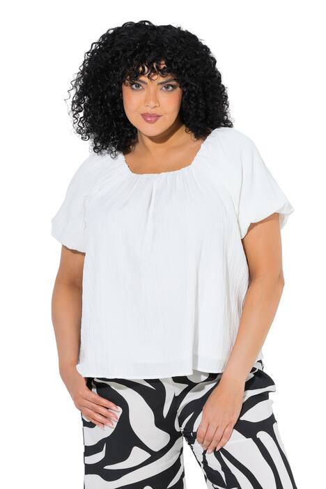 Halenka volného střihu, Carmen výstřih, polo rukáv, podšitá