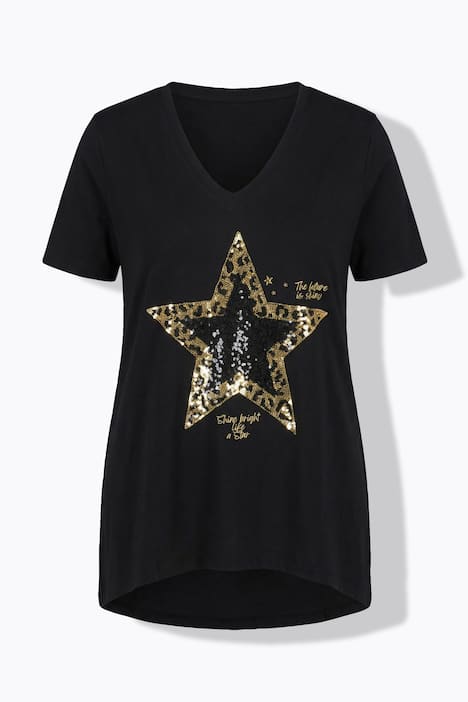 T-Shirt, A-Linie, Pailletten-Stern, Halbarm