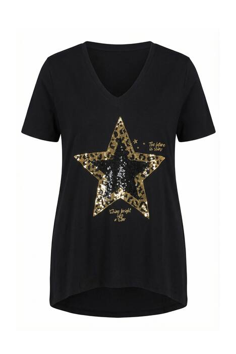 Tričko, A střih, hvězda z flitrů, krátké rukávy