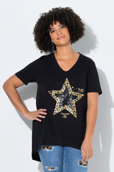 T-Shirt, A-Linie, Pailletten-Stern, Halbarm