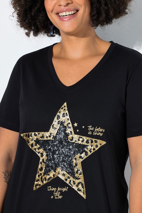 T-Shirt, A-Linie, Pailletten-Stern, Halbarm