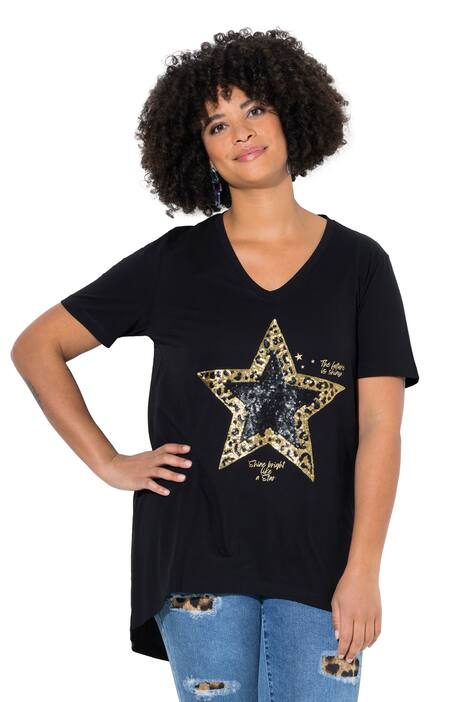 Tričko, A střih, hvězda z flitrů, krátké rukávy