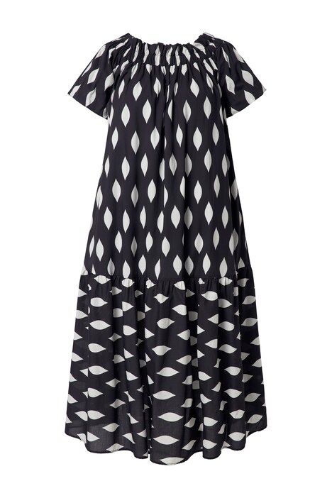 Maxi šaty s včelím plástvovým vzorem, Carmen límec, polo balónové rukávy