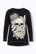 T-Shirt, längere A-Linie, Totenkopf, Glitzernähte