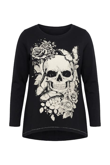 Tričko, delší A střih, lebka, třpytivé švy