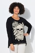 T-Shirt, längere A-Linie, Totenkopf, Glitzernähte