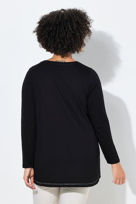 T-Shirt, längere A-Linie, Totenkopf, Glitzernähte