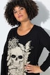 T-Shirt, längere A-Linie, Totenkopf, Glitzernähte