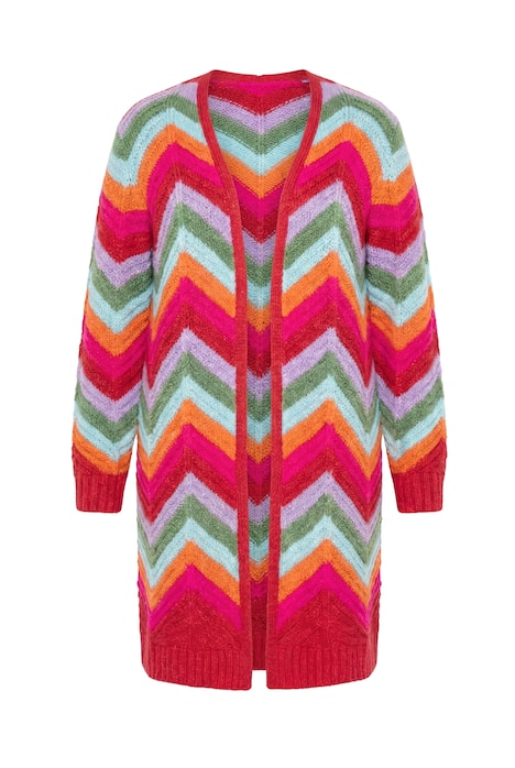 Rozepínací svetr, dlouhý a rovný střih, otevřený, klikatý vzor