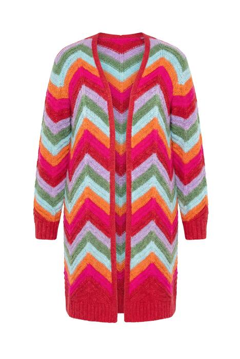 Rozepínací svetr, dlouhý a rovný střih, otevřený, klikatý vzor