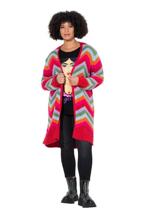 Rozepínací svetr, dlouhý a rovný střih, otevřený, klikatý vzor