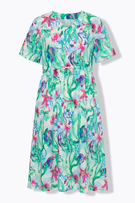 Musselin-Kleid, V-Ausschnitt, Tunnelzug, 1/2 Arm