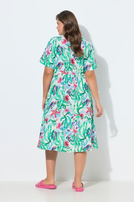 Musselin-Kleid, V-Ausschnitt, Tunnelzug, 1/2 Arm