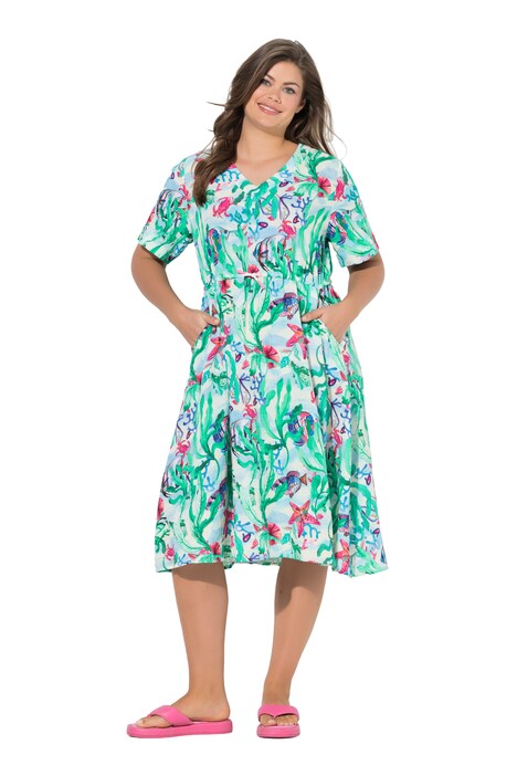 Mušelínové šaty, V-výstřih, stahovací šňůrka, polodlouhý rukáv