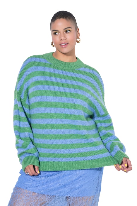 Svetr, oversize, hrubý úplet, barevné pruhy
