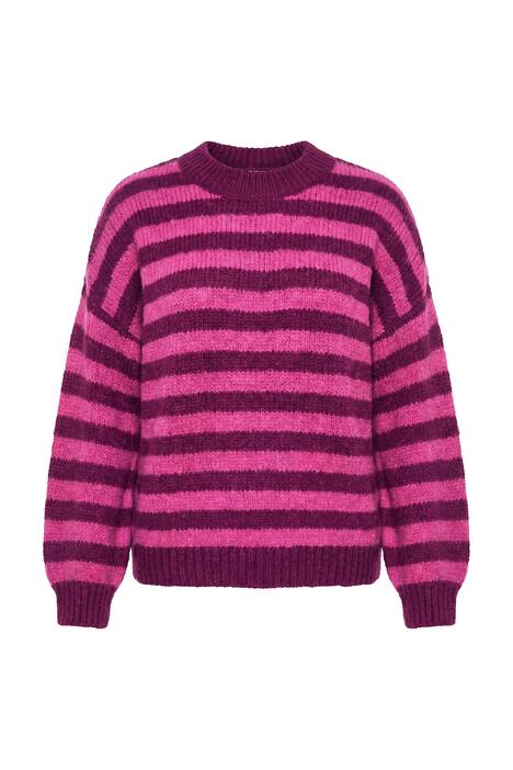 Svetr, oversize, hrubý úplet, barevné pruhy