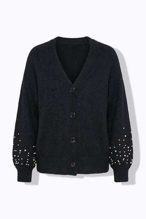 Pearl Beaded Balloon Sleeve Cardigan