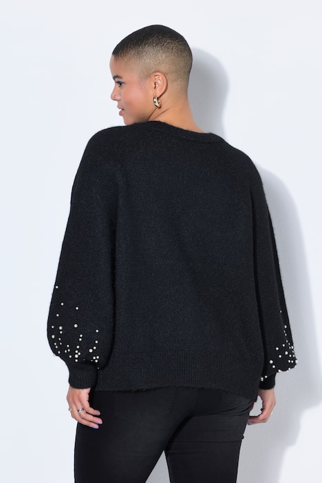 Pearl Beaded Balloon Sleeve Cardigan