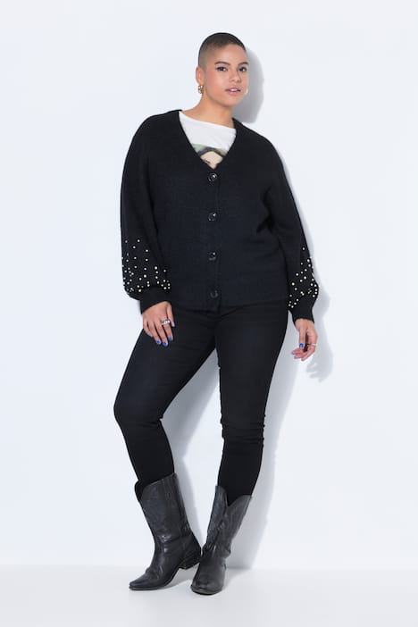 Pearl Beaded Balloon Sleeve Cardigan