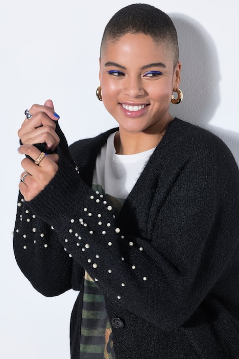 Pearl Beaded Balloon Sleeve Cardigan