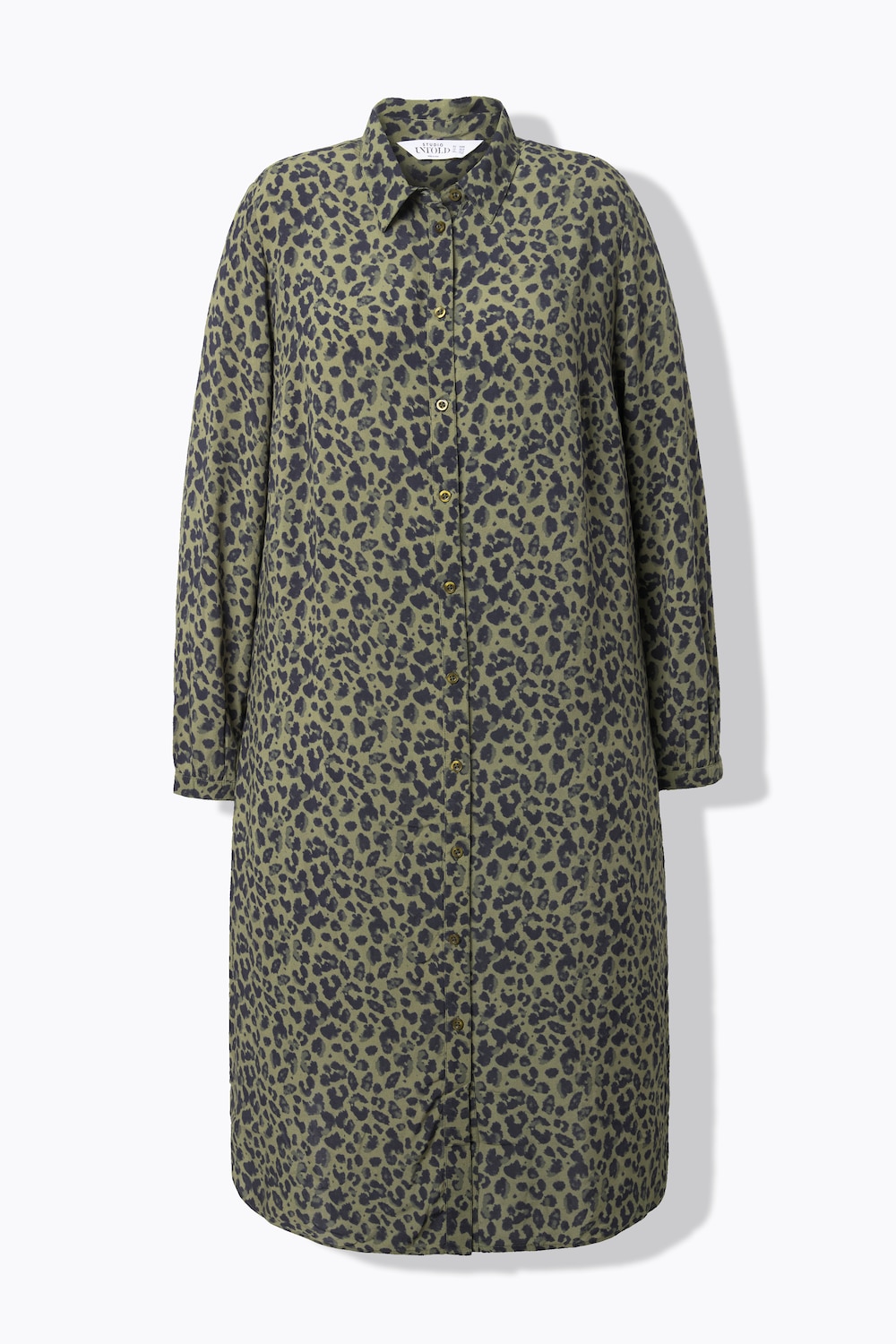 Stora storlekar Lång blus i leopardmönster med lång ärm, Dam, grön, storlek: 46/48, Viskos, Studio Untold