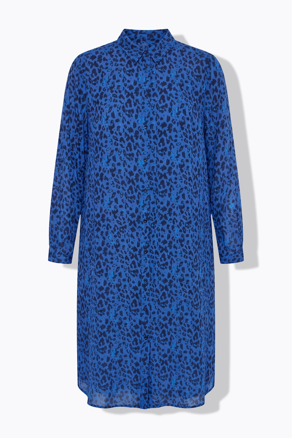 Stora storlekar Lång blus i leopardmönster med lång ärm, Dam, blå, storlek: 50/52, Viskos, Studio Untold