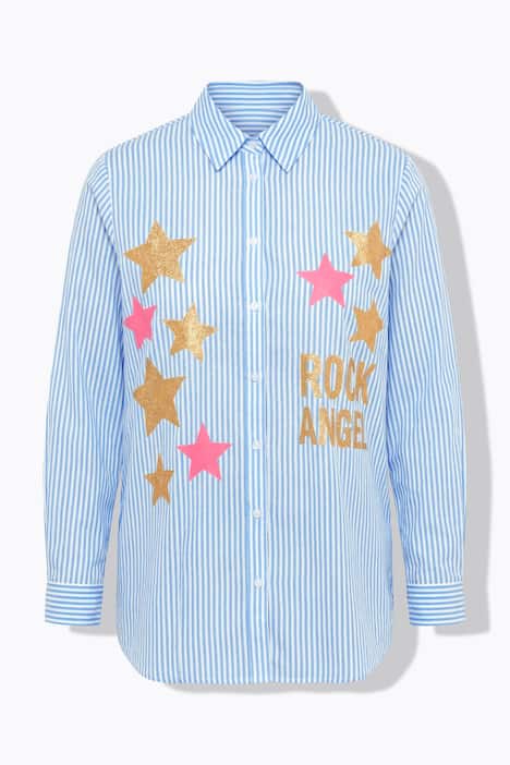 Hemdbluse, oversized, Streifen und Glitzersterne