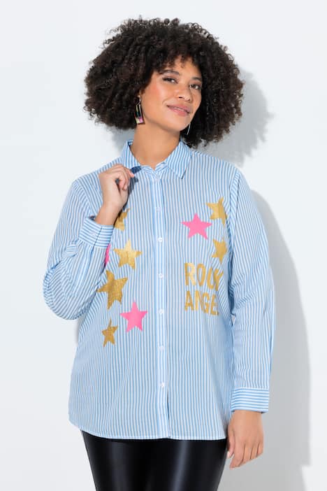 Hemdbluse, oversized, Streifen und Glitzersterne