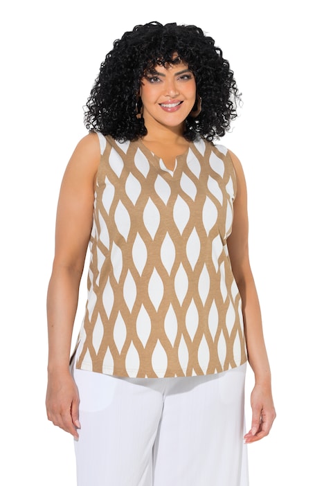 Top s včelím plástvovým vzorem, áčkový střih, tunikový výstřih, bez rukávů